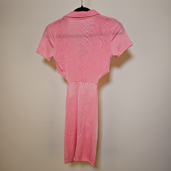 Edikted pink cutout short sleeve collar button bodycon mini dress size S US - Picture 3 of 6